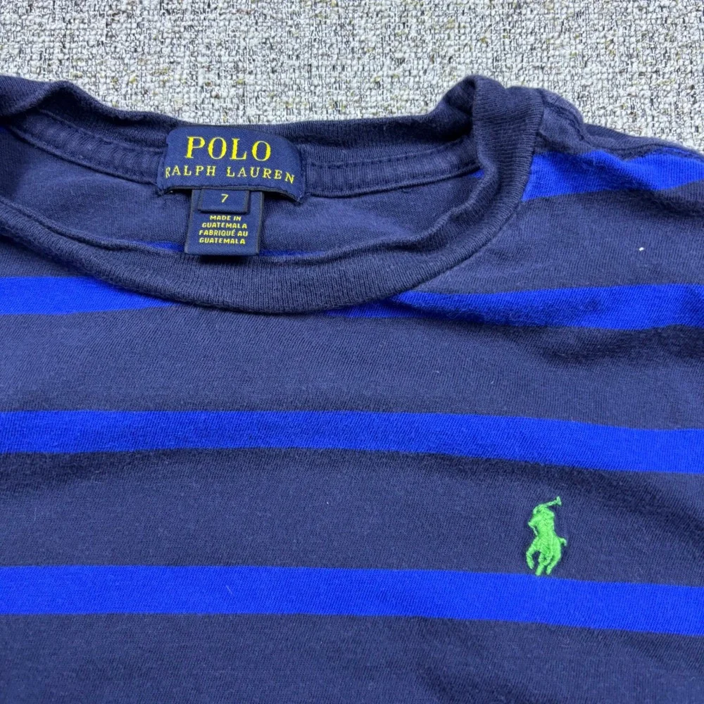 Polo Ralph‎ Lauren Shirt Boys 7 Blue Striped Long Sleeve Pony Logo Tee